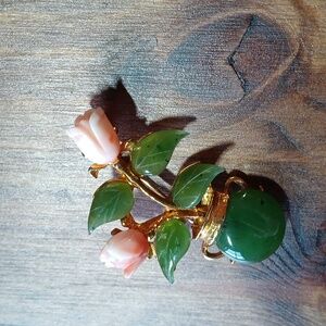 Vintage Swoboda Jade And Coral Brooch